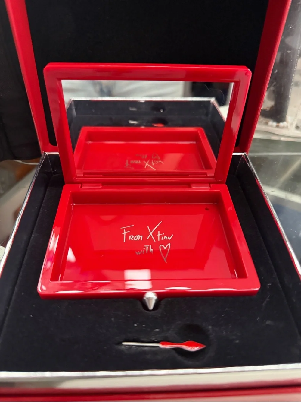 Christian Louboutin Red Studded Refillable Palette Case with Silver Accents